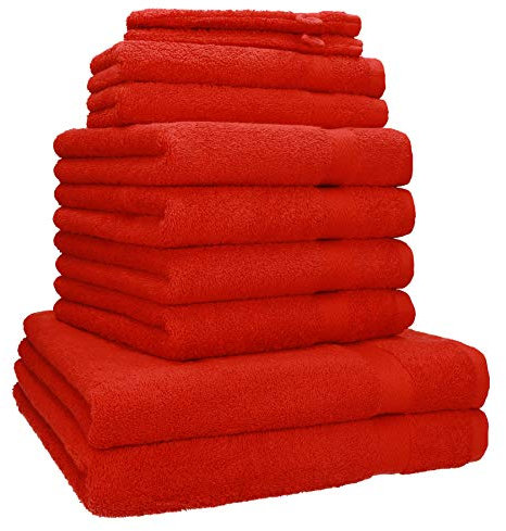Betz Premium Handtuch-Set 10-teilig – 100% Baumwolle – Oeko-TEX® Zertifiziert – saugfähig&weich – 470g/m² – Duschtücher, Handtücher, Gästetücher & Waschhandschuhe Farbe rot