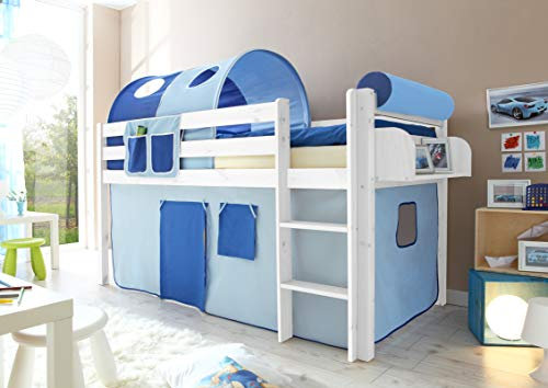 TiCAA Hochbett, Kinderbett Spielbett mit Treppe aus Kiefer Massivholz Bettgestell 90 x 200