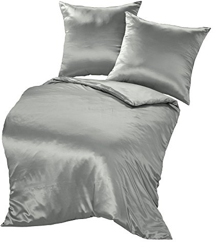 THXSILK Seidenbettwäsche Set 3 teilig, Bettbezug 200 x 200 cm und 2 Kissenbezüge 80 x 80 cm, Hypoallergen 19 Momme Maulbeerseide Bettwäsche, Ultra Weich und Glatt, Grau