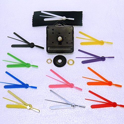 New Replacement Sweep (Non Ticking Quiet) Quartz Clock Movement Mechanism Motor with 55mm Coloured Hands - DIY - Fittings - (Medium- 17.5mm Total Spindle Length) (55mm Silver Hands)
