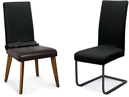 BEAUTEX Stuhlhussen Sets, elastische Stretch Husse Jersey Baumwolle Sitzbezug für Stuhl - 2er Set, Farbe: Schwarz