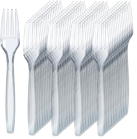Prestee 300 Count Disposable Plastic Forks - Heavy Duty Silverware Bulk Set - Clear Plastic Utensils for Catering, Weddings, Parties, BBQ - Elegant and Sturdy Forks for Events and Buffets