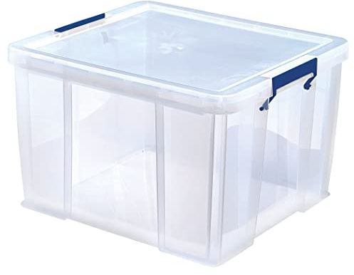 Bankers Box 48L Plastic Storage Boxes with Lids. ProStore Super Strong Stackable Plastic Storage Boxes (30 x 41 x 37 cm), Made in the UK, Clear