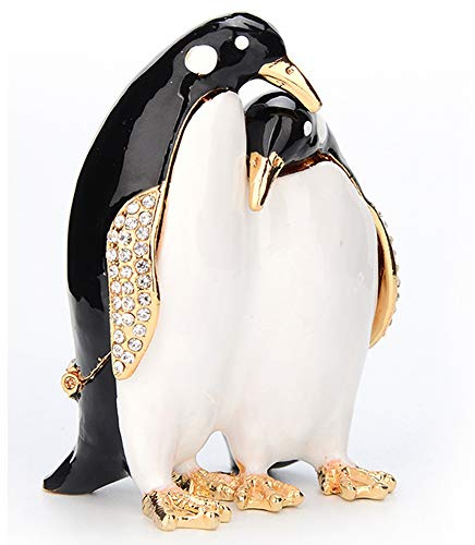 Furuida Trinket Box Penguin with Hinged Enameled Jewelry Box Classic Animal Ornaments Metal Craft Gift for Home Decor