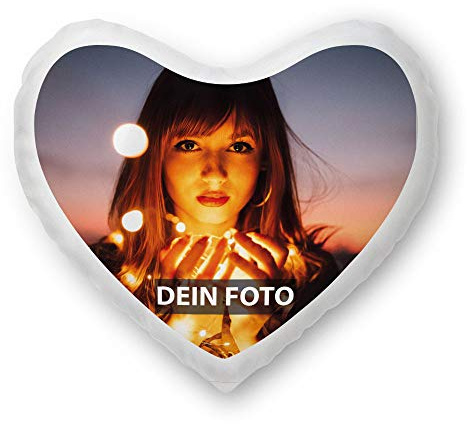 Print Royal Foto-Kissen Selbst gestalten in Herzform - mit Foto individuell Bedruckt/aus 100% Polyester/Personalisierte Geschenk-Idee/Kopf-Kissen inkl. Füllung