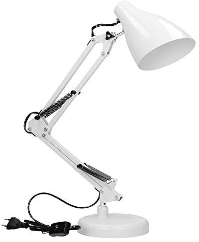 Virone DIAN Schreibtischlampe E27 Stahlbefestigung Kabellänge 110 cm (Glühbirne nicht enthalten) (Weiß)