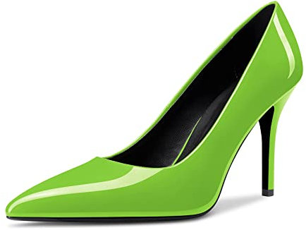 Saekcted Mujer Niña Alto High Aguja Heel Cerrado el Dedo del pie Puntiaguada Punta Slip-on Pumps de Boda Oficina Fiesta Dress Zapatos Verde Lima 35 EU