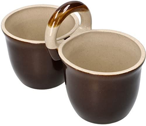 KOTARBAU® Cuenco para aceitunas con doble compartimiento, 2 x 500 ml, Cerámica, Gres, Recipiente con asa para especias, Bol para dos tipos de aperitivos, Marrón, Cuencos para tapas, Rústico