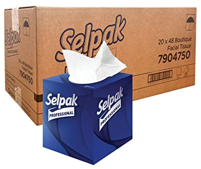 Selpak Professional Facial Tissue Cube in Bulk - 20 Facial Tissues Box Multipack - 20x48, 3ply White Tissue Paper - Absorbent, Soft and Hygienic Cube Tissue Box for Daily and Commercial Use