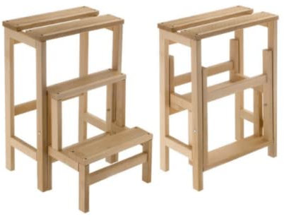 Sgabello con Ribalta, 3 Gradini, Richiudibile, Antiscivolo, Salvaspazio, Legno Faggio, Dimensioni: 37 x 42.5 x 58 cm