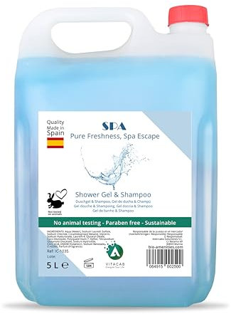 Vitacab Doccia e Shampoo 2 in 1 Aroma SPA – detergente liquido corpo e capelli in bottiglia da 5 litri – ricarica per dispenser bagno casa hotel palestra – con profumo rilassante