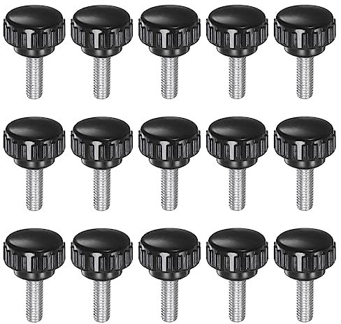 sourcing map 15 Stück gerändelte Knäufe M6 x 15 mm Außengewinde 20 mm Kopf Griff Kunststoff metrische Klemmknöpfe Griffe Rändelschrauben mit Gewindebolzen, schwarz