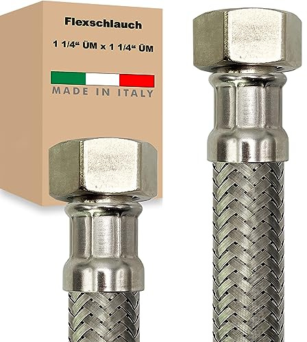 Flexschlauch ÜM x ÜM Edelstahl Panzerschlauch Anschlußschlauch Sanitär Armaturenschlauch Hauswasserwerk Made in Italy (1 1/4 x 1 1/4 - 1500 mm)