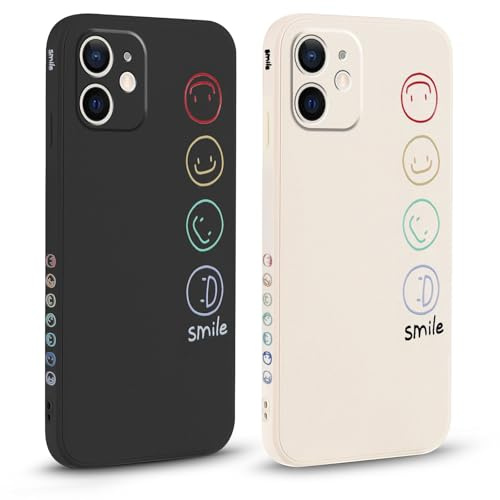 Pnakqil 2 stück Handyhülle für iPhone 12 Mini 5,4, Hülle Süßes Bemaltes Glücklich Lächeln Design Case Weiche Tasche für Damen Geschenk Modische TPU Dünn Stoßfeste Kameratasche Schutzhülle