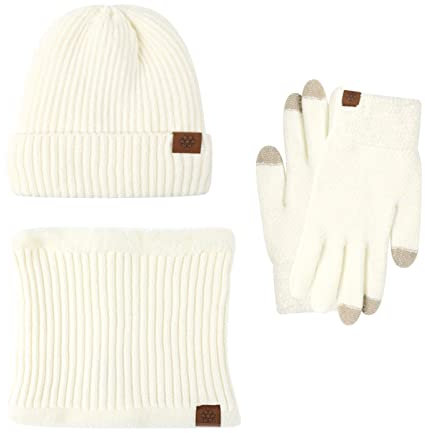 LOIJMK Schal MüTze Handschuhe Set 3 StüCk Herren Damen Blau Anzug StrickmüTzen Warme Elastisch Knitted Hat Y2k Elegant Gestrickt WintermüTze Geschenk Beanies MüTzen WeihnachtsmüTze Modische