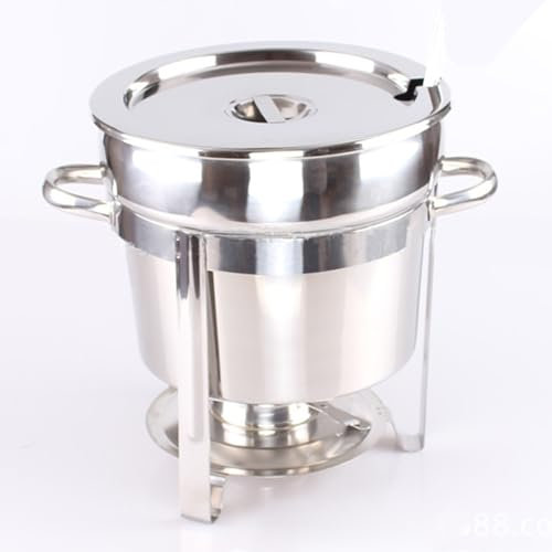 Rostfreier Stahl Suppentopf, Rund Chafing Dish Kommerziell Suppenwärmer Suppe Chafers Mit Topfdeckel Und Brennstoffhalterung Für Catering, Partys, Bankette, Veranstaltungen (Silber),7L