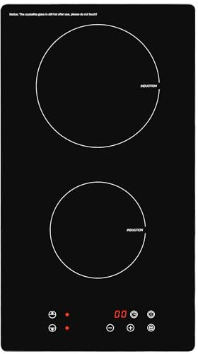Exquisit® Placa de Inducción Encastrable 2 Zonas, 3500W, Negro, Control Táctil, 9 Niveles de Potencia, Temporizador, Bloqueo de Seguridad, Medidas (6,2 x 28,8 x 52,0 cm)