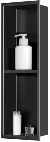 sunrik Nicho de Ducha,Estante de Ducha Empotrado de Acero Inoxidable,Nicho de Pared de Ducha Empotrable en Azulejos，Estantes de Baño Nicho de Doble Capa 60x20x10cm,Negro