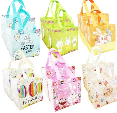 12pcs Panier de Paques, Sacs de Chasse aux œufs de Pâques avec Poignées, Sacs de Friandises de Pâques, Panier Paques Enfant pour la Chasse aux œufs de Pâques, Les Fêtes, Les Cadeaux