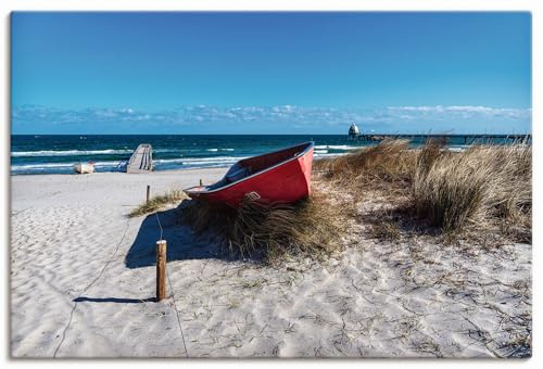 ARTLAND Wanddeko Leinwand Bilder Wandbild 90x60 cm Idyll Meer Strand Gräser Boot Küste Ostsee Zingst Fischland-Darß U4ZU