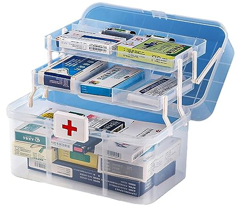 Boîte à pharmacie de rangement – Armoire à pharmacie à 3 couches – Boîte à pharmacie familiale avec poignée et boucle, trousse de médecine familiale pour le camping, l'école, la maison