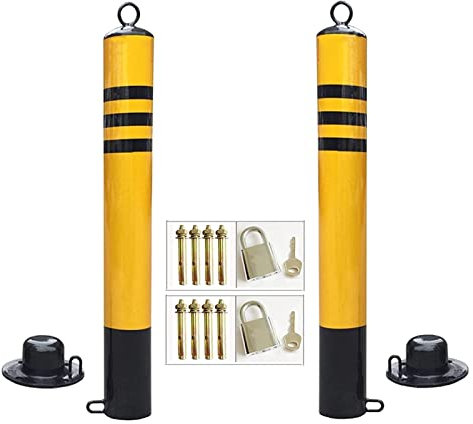 Verkehrspoller, Parkplatzsperre, Sicherheit, robuste, Schwarze Parksperrsäule mit Aufhängering und mobiler Basis, verzinkter Metallpoller (76 x 650 mm)