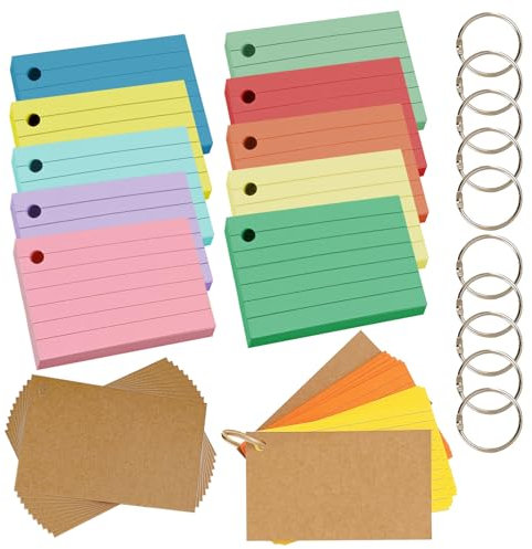 Pasdrucn 1000 Stück Karteikarten A8, Karteikarten Box, Moderationskarten Set, Karteikarten Liniert Vokabelkarten Mit 20 Binderinge, Vokabelkasten Karteikarte Für Englisch