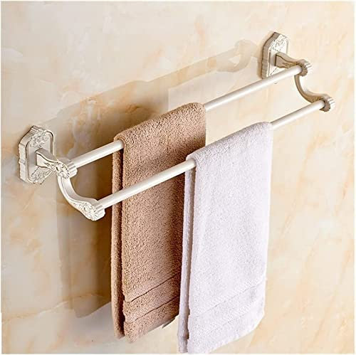 Bathroom Rack Towel Rail Rack Antique Brass Towel Bars, Wall Mounted Double Towel Bars Bathroom Accessories, Towel Rack Home Decoration Hardware Shelf for Kitchen Bathroom Decor (White)