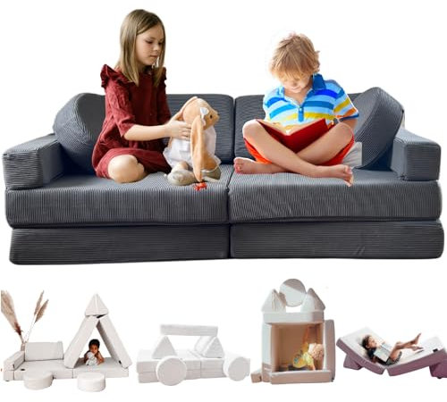 TIPICHOU Spielsofa für Kinder - Kindersofa, ausklappbar, 2-Sitzer, umbaubar in EIN Schlafsofa, Spielplatz, Sessel, Bodenmatratze Kinder (Schiefergrau, 2-Sitzer)