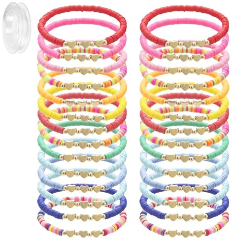 16 Pcs Friendship Bracelets, Adjustable Colorful Beaded Bracelet with String Stretch, Letter Heart Evil Eye Bracelets, Inspirational Bracelet for Girls Women Men Gifts, Party Bag Fillers for Girls