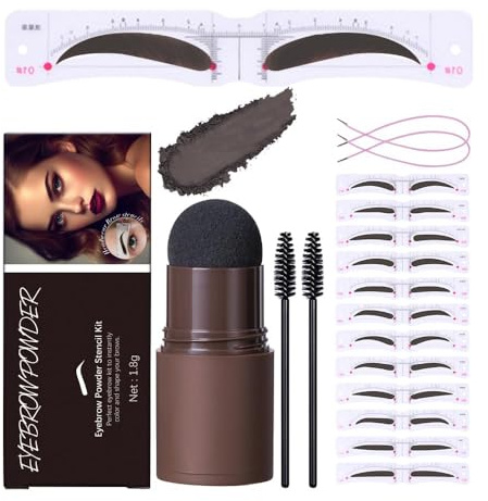 Augenbrauen Schablone Set, Augenbrauen Stempel Pulver Kit mit 12 Augenbrauen Form Brauen Schablonen, 2 elastische Schnur &2 Braue Pinsel, Augenbrauen Stempel Kit Langanhaltender (#4 Schwarz Braun)