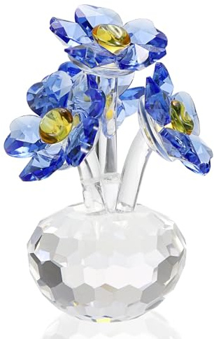 TOLIDA Crystal Vergissmeinnicht Ornament – Blaue Blume Figur Kristall Briefbeschwerer Glas Tischdekoration