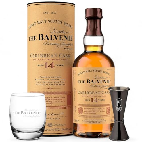 Balvenie 14 Year Old Caribbean Cask Whisky 70cl With Branded Glass & Secret Bottle Shop Jigger | Gifts for Him, Her, Birthdays, Christmas, Corporate, Mothers Day, Fathers Day