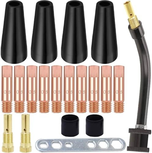 EATBALE Gasless Nozzle Tips Kit MB14 14AK MIG Welding Torch M6 Tips Holder Diffuser 0.8 mm / 0.030'' Current Nozzle Contact Tip Wrench Swan Neck Shielding Cover Consumables Accessories Kit