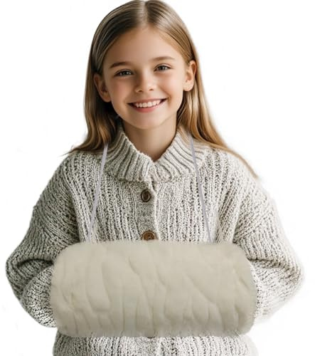 SwirlColor Handmuff, Faux Fur Hand Muff of Strap Pocket Convenient Hand Warmer for Girls Boys - White Ripple