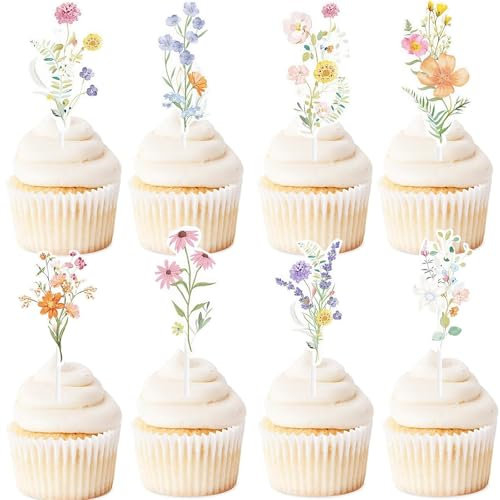 ENLACE Wildblumen Tortendeko Geburtstag Blumen Deko Torte,36 Stück Blumen Cupcake Topper Babyparty Mädchen Junge,Wildblumen Cake Topper Baby,Blumen Muffin Deko für Geburtstag Hochzeit Taufe Babyshower
