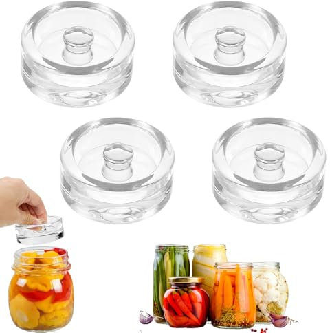Ksvaye Lot de 4 Poids de Fermentation 7cm Poids de Fermentation en Verre, Poids Bocal Fermentation avec Poignées Rainurées pour Fermentation, Conserve, Saumure & Marinade des Légumes