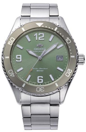 Orient Sports Diver Mako Solar Armbanduhr RA-WJ00, solarbetrieben, Stahl, Sportuhr, Unterwasser, Casual, 40 mm, Persisches Grün, sportlich