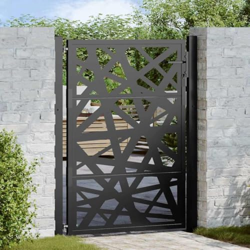 Homgoday Garden Gate, Black Steel Light Design 105x130 cm, Full Privacy Metal Safety Outdoor for Garden Fence
