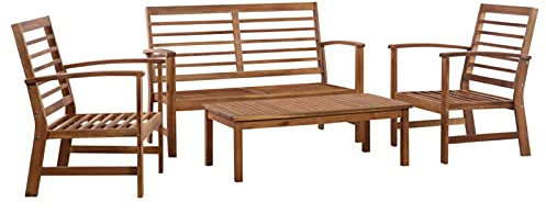 IKAYAA Gartenmöbel Set 4-tlg, Holz Sitzgruppe, Balkonmöbel Mit Sitzpolster und Tisch, Terrassenmöbel für 6 Personen, für Outdoor Garten Terrasse Braun
