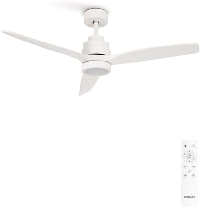 CREATE/WINDSTYLANCE NATURAL WOOD S/Ventilador de techo con luz blanco con mando / 40W, Silencioso, Ø112 cm, 6 velocidades, temporizador, función verano-invierno, doble altura