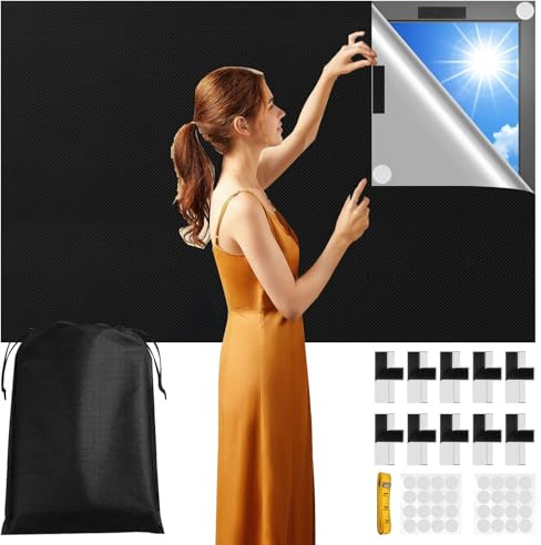 MSLHUB Fenster Verdunkelung, 145x300cm Fenster Verdunklungsstoff Verdunkelungsrollo Ohne Bohren, Dachfenster Verdunkelung mit Klett Tragbare Innen Sonnenschutz Fenster für Schlafzimmer Reise Wohnmobil