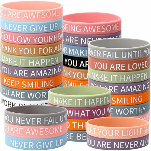 Pummny Braccialetti Motivazionali in Silicone, 32 Pezzi, Braccialetti Colorati con Frasi Motivazionali in ENGLISH, per Adolescente e Occasioni Varie