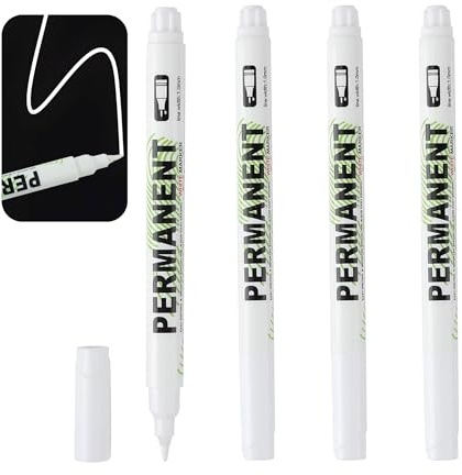 tiyiyok 4 Pièces Marqueurs Blanc, Stylo Blanc Indelibile, Marqueur Permanent Pointe Fine 1,0 mm, Feutre Indelebile, pour Bois, Pierre, Métal, Cuir, Pierre, Céramique, Plastique