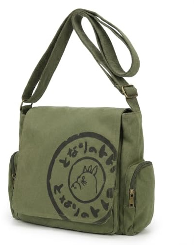 Zxtvmn Japanese New 2026 My Neighbor Canvas Messenger Bags Cartoon Students Book Crossbody Bags with Mutiple Pockets, Compatible with my neighbor totoro bag (Khaki)