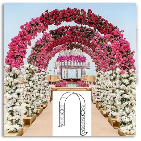 Treillis d'arche de jardin en métal résistant aux intempéries pour plantes grimpantes, arche de mariage, décoration florale solide, support de vignes et roses – Noir (l 300 x H 230 cm)