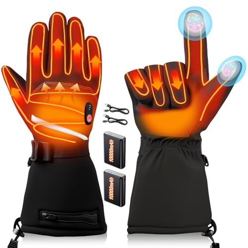 Gants Chauffants 7,4V à Chauffage Rapide pour Hommes et Femmes, 20000mAh Gants Chauffants Rechargeables, 3 Températures, Écran Tactile, Étanches, Antidérapants, Adaptés à l'hiver