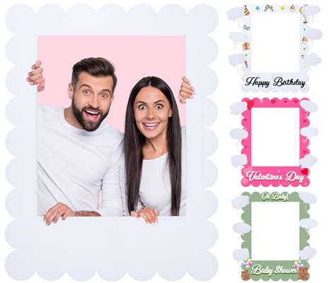 32 x 24 inch Extra Large Corrugated Plastic Scalloped Blank Photo Booth Props Frame for Selfie Birthday DIY Frame with Writable Speech Bubble Signs Photo Booth Props for Valentine's Day Wedding Decor