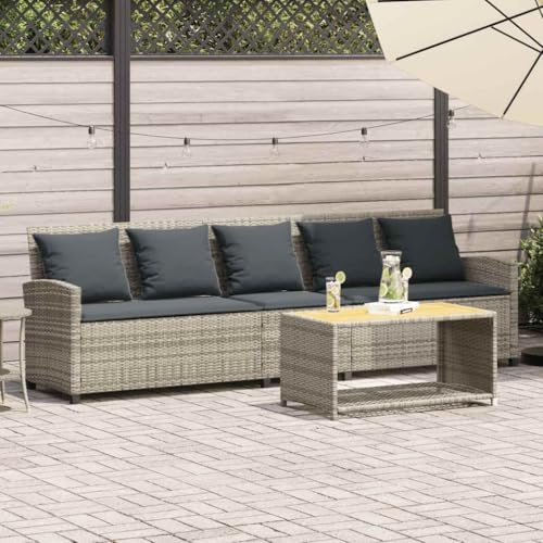 Tonture Gartensofa 5-Sitzer mit Kissen Hellgrau Poly Rattan, UV-beständig, wetterfest, für Terrasse & Balkon, Robustes Loungesofa, 280x68,5x87,5 cm
