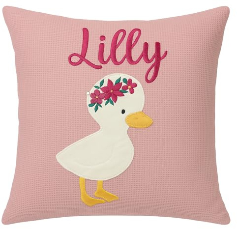 Generisch Almstübchen Personalisiertes Kissen Kinder mit Tiermotiv – Handgemacht – Namenskissen Baby aus 100% Baumwolle – Dekokissen Kinderzimmer – Geschenk zur Geburt Taufe – 40x40 cm